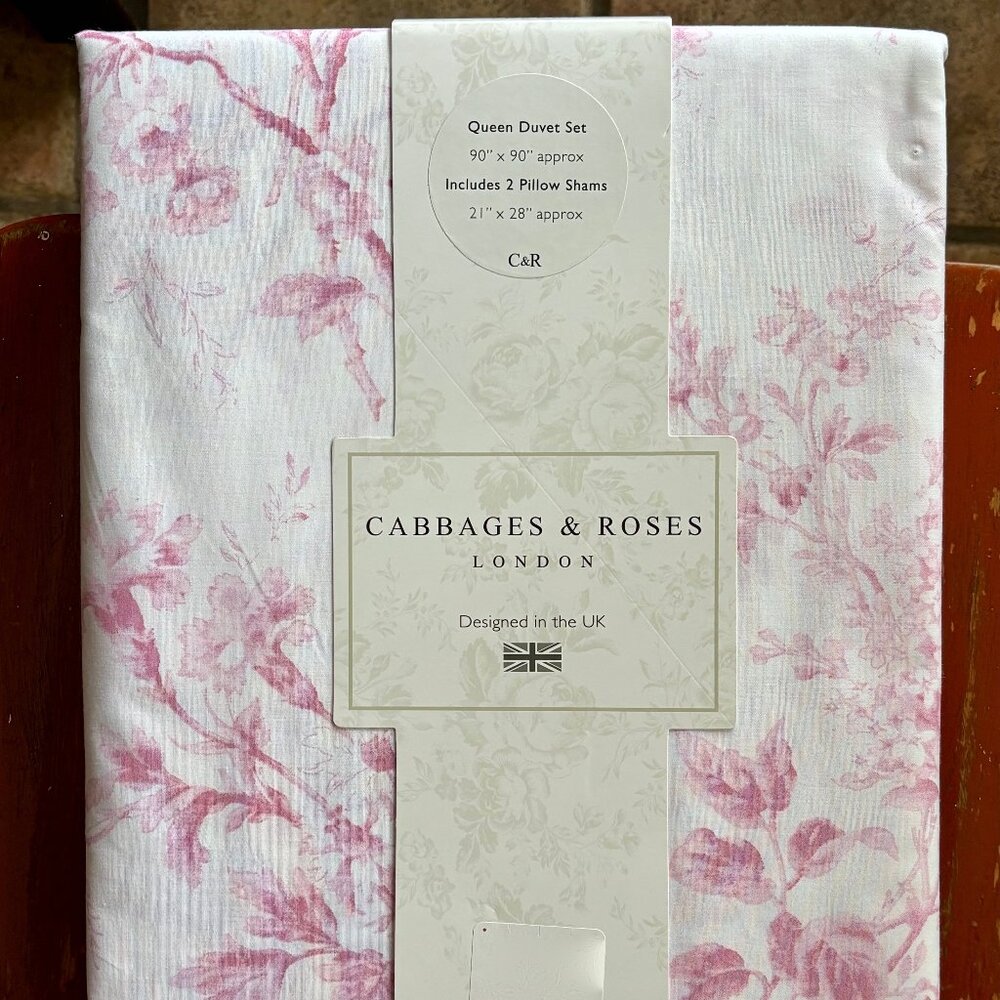 Cabbages & Roses London Queen Size Cotton Duvet Set Floral Alderney Raspberry